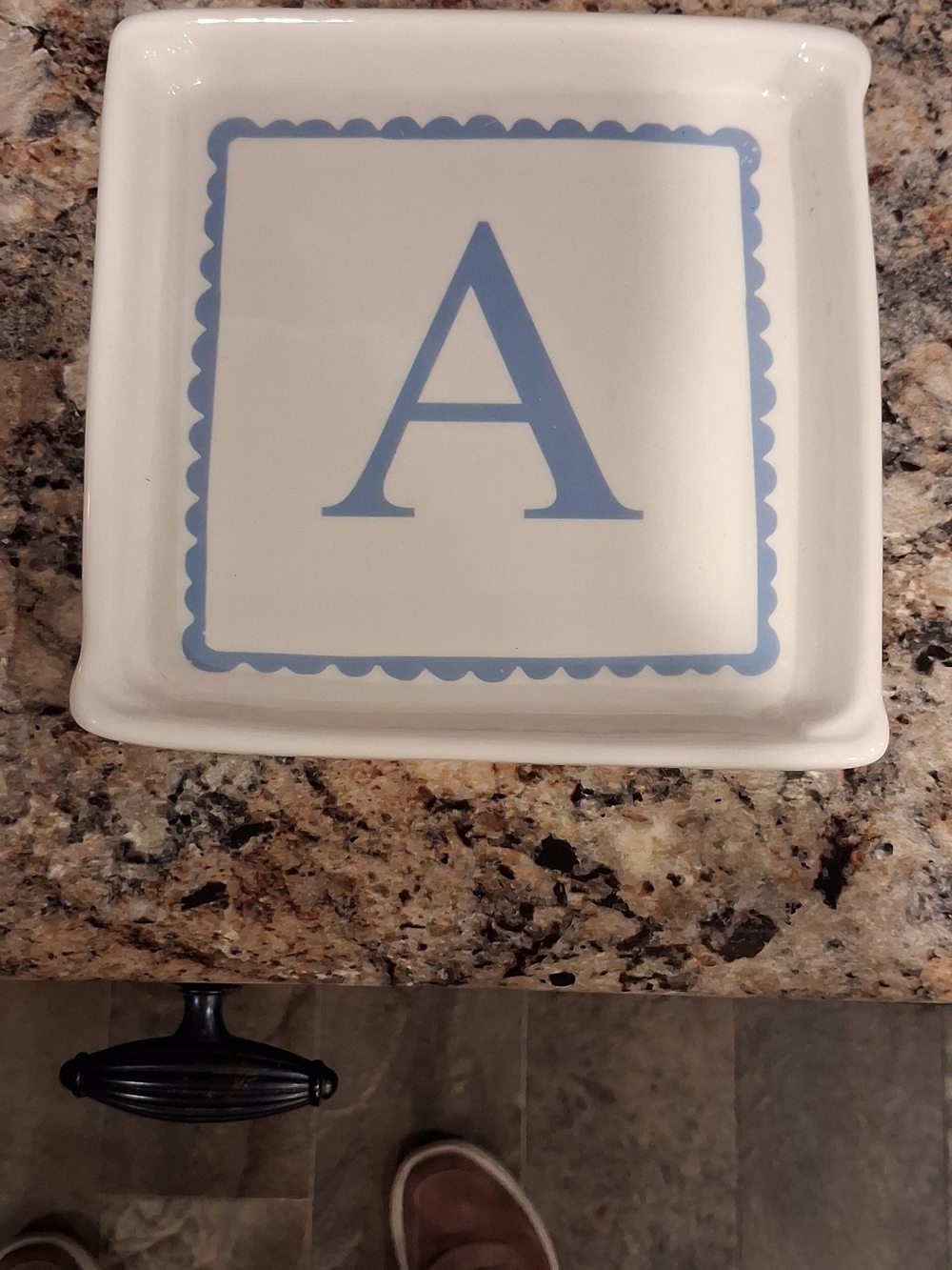 Monogram A Ceramic Trinket Dish in Light Blue